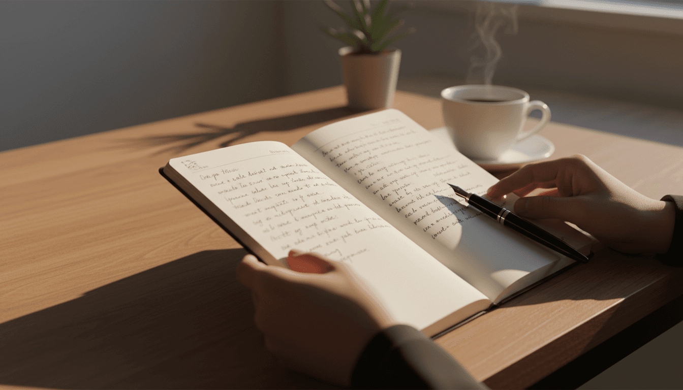 Mindset coaching - close-up of notes and reflection