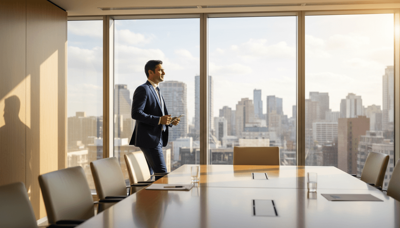 Leadership coaching - confident professional in modern office